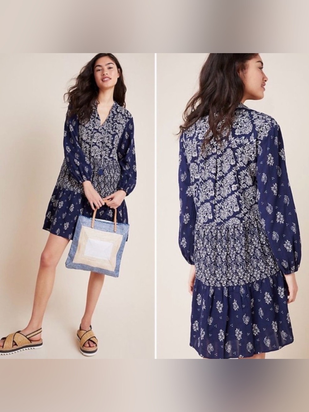 Anthropologie Maeve Carlita Blue Tiered Tunic Dress Small